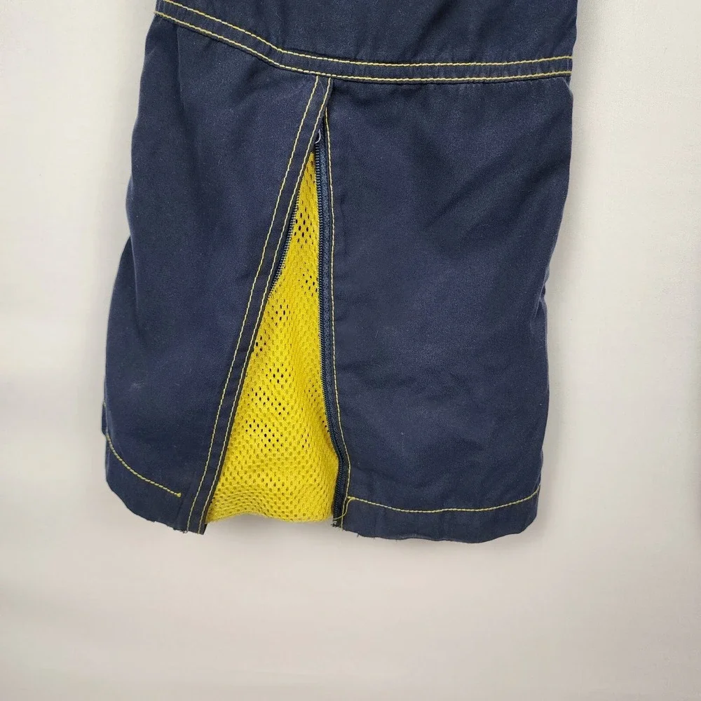 Vintage Navy Cargo Pants Yellow Contrast Stitch Mesh Zip Hem Wide Leg Streetwear